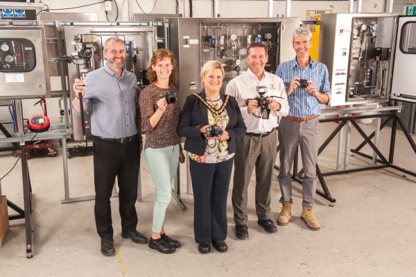 (From left to right) Karl Daniel - Engineering Director, Kim Hermann - Reutlingen student, Councillor Karen Shore - Mayor of Ellesmere Port, Mike Braddock - Managing Director, Jochem Hollestelle - Cheshire West and Chester